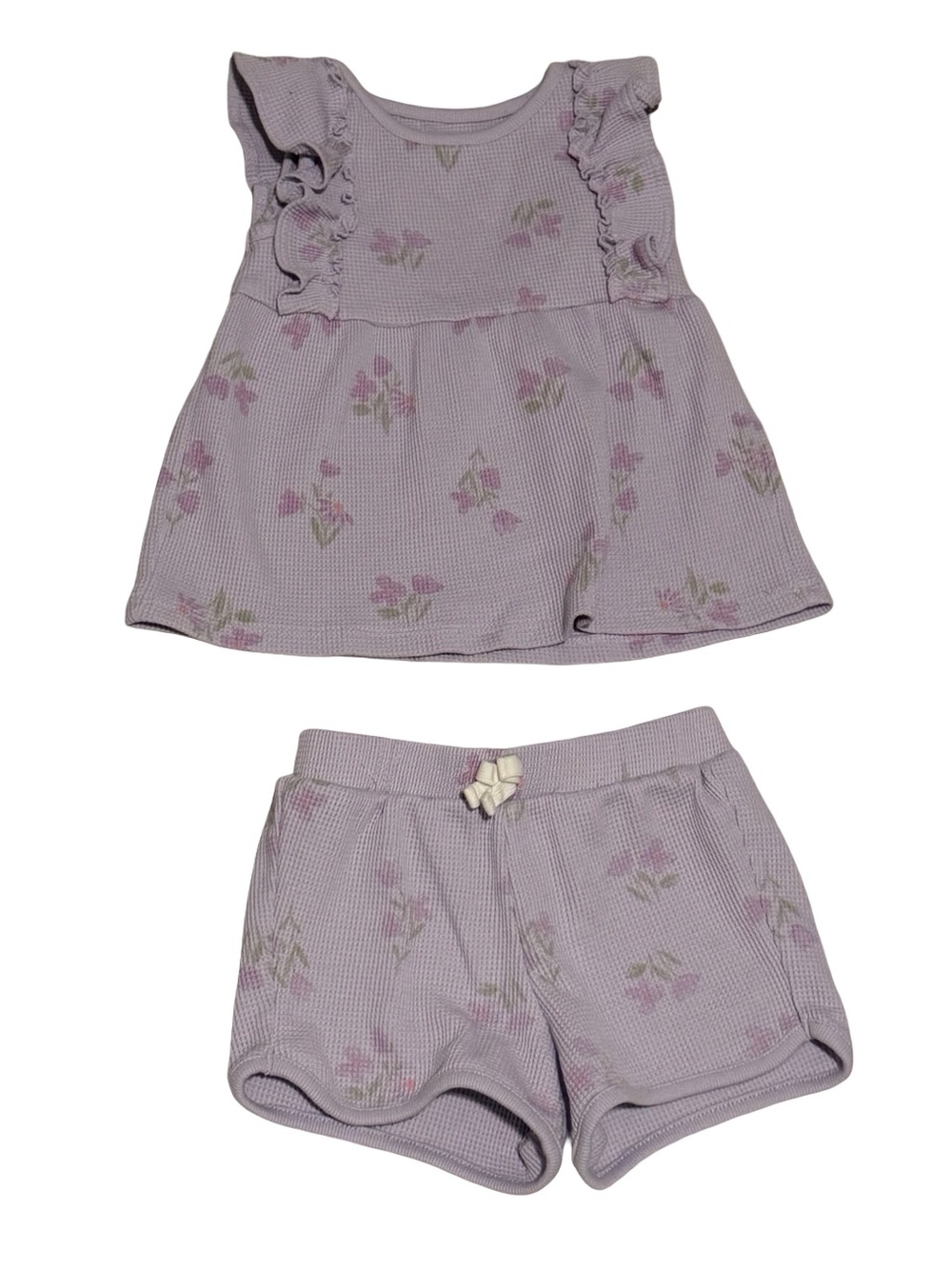 Carter’s Girls Lavender Floral Waffle Knit Ruffle Top Shorts Summer Set 5T